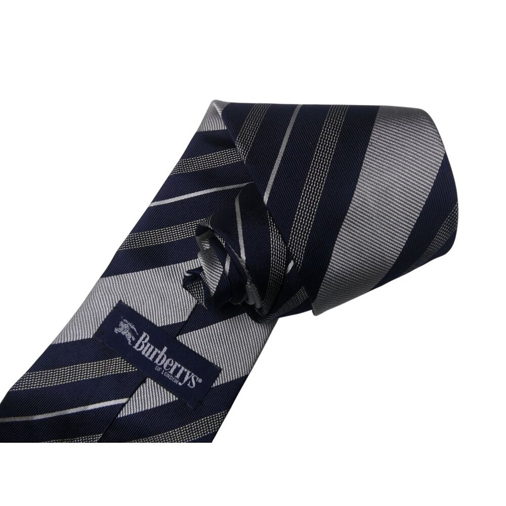 Vintage Burberrys Men's Blue Gray‎ 100% Silk Repp Tie